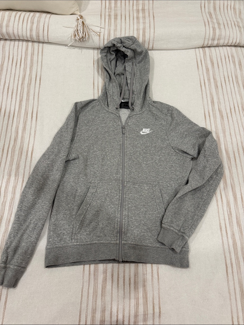 Nike Heather Gray Zip Hoodie with White Logo